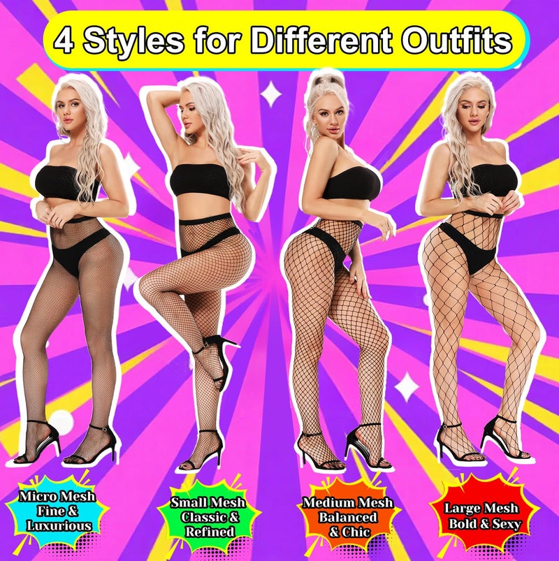 akiido Fishnet Stockings for Women, Black Fishnets Tights Thigh High Stockings Pantyhose, Plus Size Fits All - Image 3